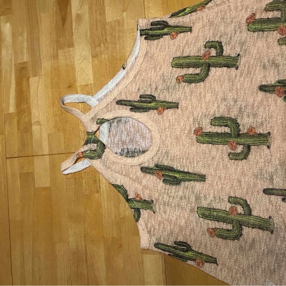 Boho Cactus Burnout Tank Top Western Coastaal Cowgirl Desert Aesthetic Flowy M - Picture 2 of 10